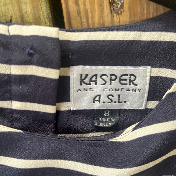 NWOT Kasper A.S.L. Blue & White Striped Top - Workwear - Vintage 1990s - Large - Picture 2 of 5